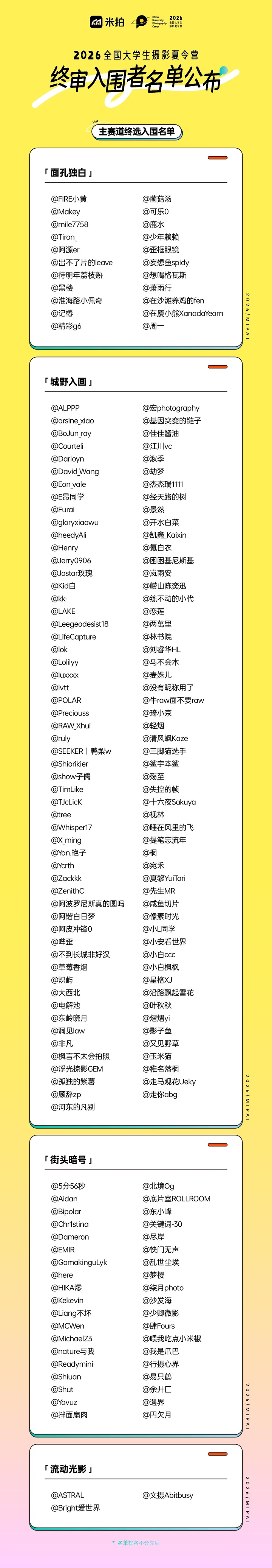 2026米拍夏令营|终审入围名单公布