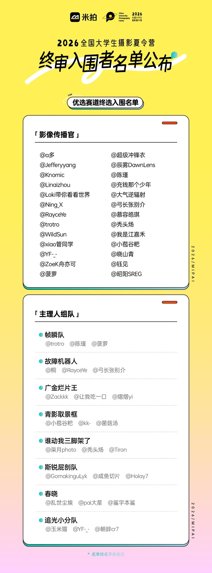 2026米拍夏令营|终审入围名单公布
