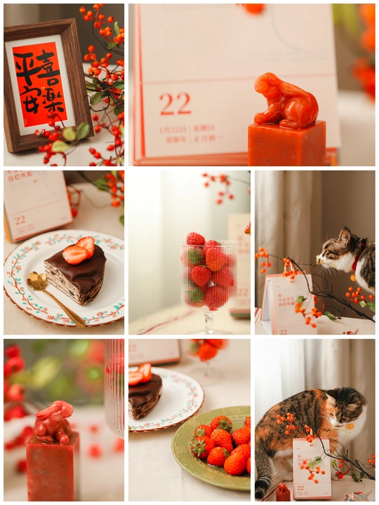 一幅包含猫和蛋糕的拼贴画