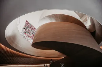 a spiral staircase inside a building