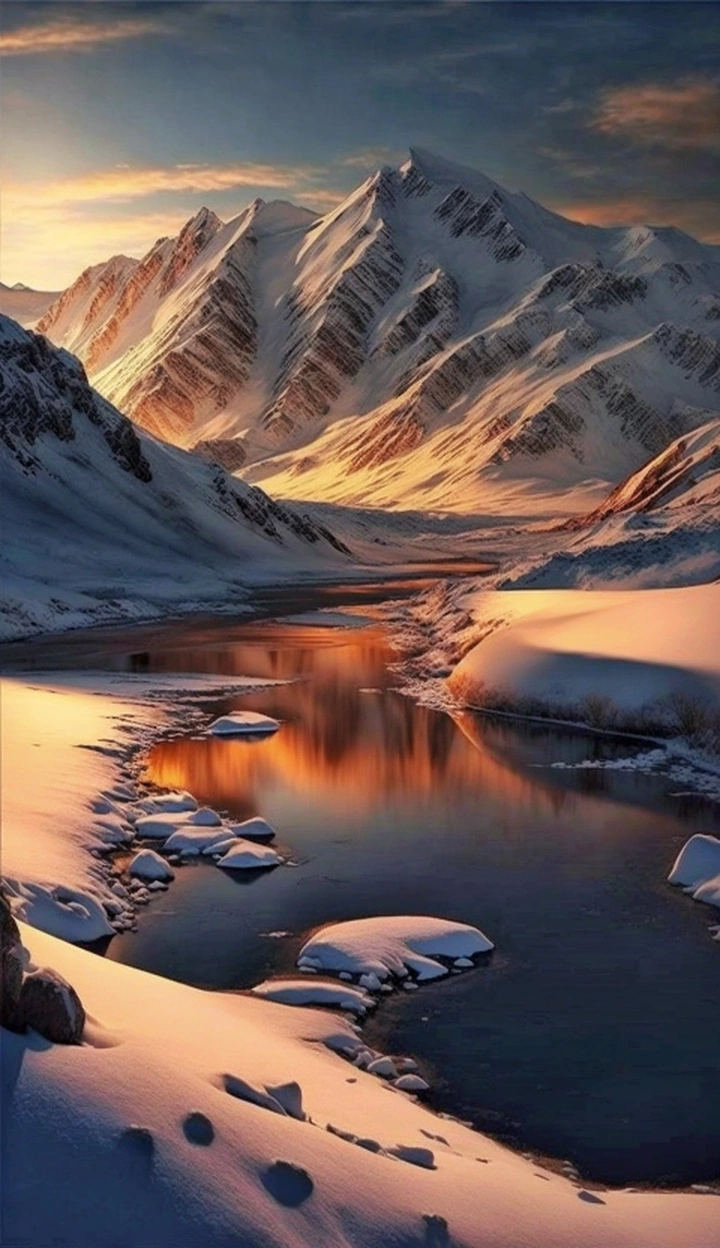 雪山下的溪流