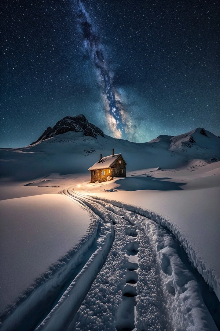 星空下的雪山