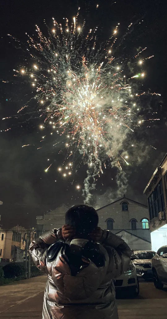 一个男人、一个女人和一个孩子观看烟花表演