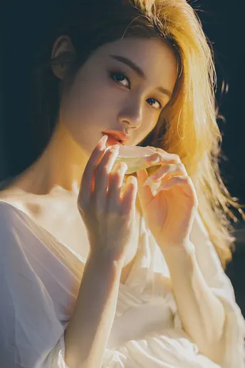 一位穿着白色连衣裙的女士的肖像