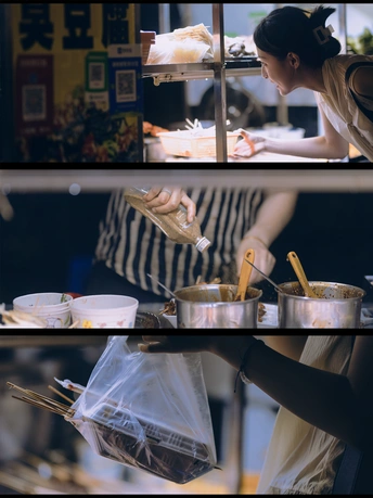 一系列图片展示了一位女士正在烹饪一些食物。