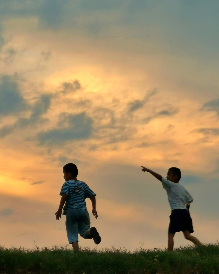 夕阳下的嬉戏
