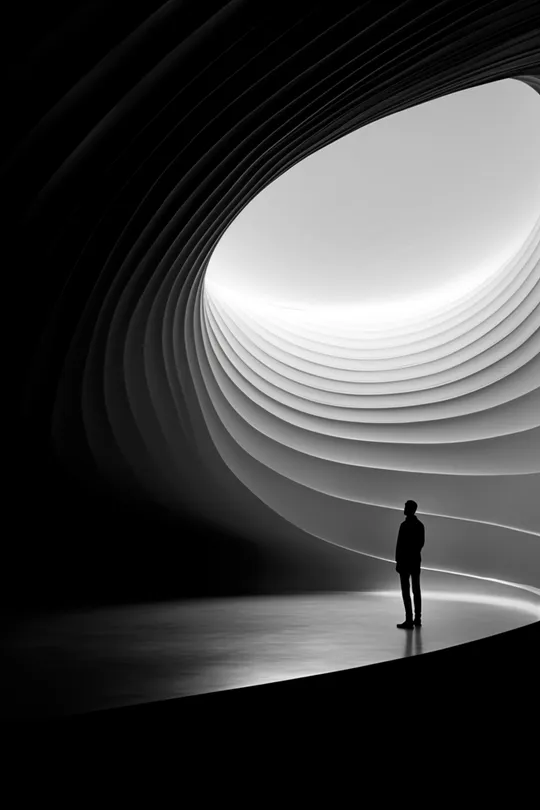 一个站在黑暗隧道里 墙上有一盏白光的男子