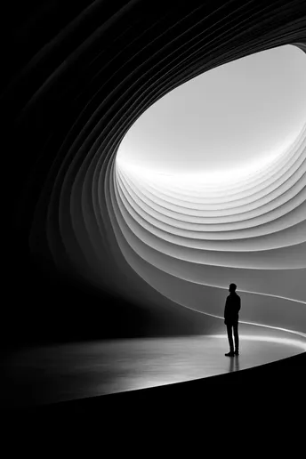 一个站在黑暗隧道里 墙上有一盏白光的男子