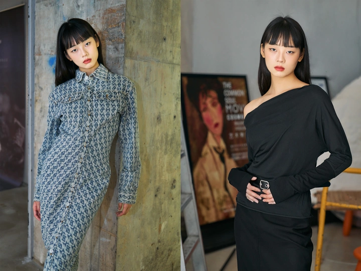 一个穿着黑色连衣裙的人站在旁边一个人旁边