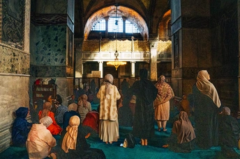 一些人站在一个大的房间里