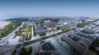 城市与水边的风景画