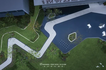 公园的 aerial view 带有草地和河流