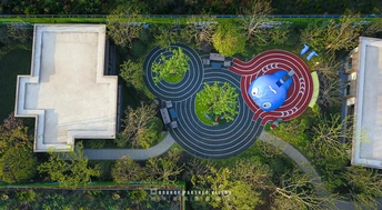 空中俯瞰一座房子和花园以及树木