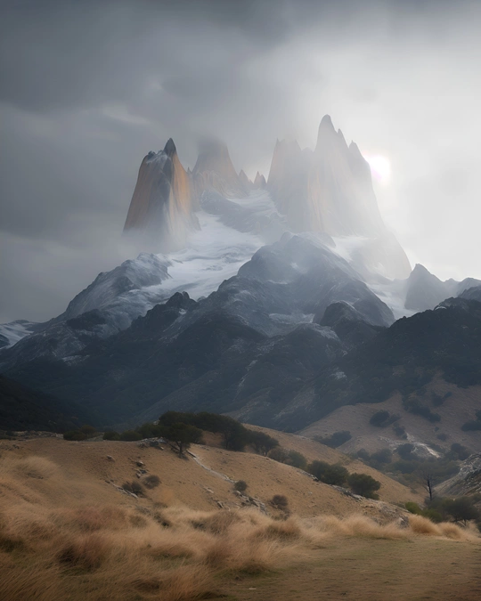 山脉被雾气和云层笼罩