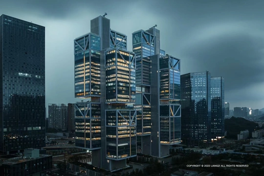 城市夜晚的高楼大厦群