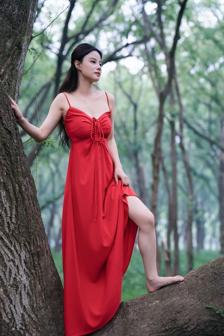 绿林红裙丽影