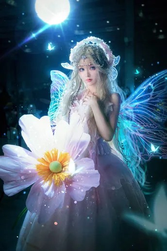 一位美丽的仙女穿着花