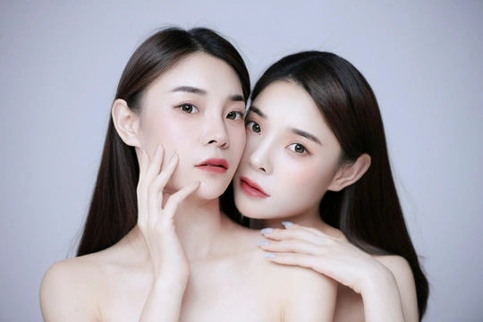 一位年轻女性和一位拥有完美肌肤的年轻女性