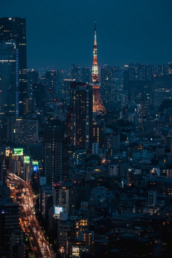 夜晚的城市 天际线被点亮了。