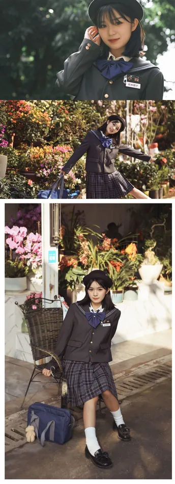 一个年轻女孩穿着裙子和帽子的一幅照片拼贴