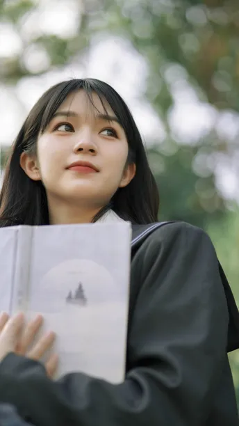 年轻的女毕业生手持一本书阅读毕业典礼