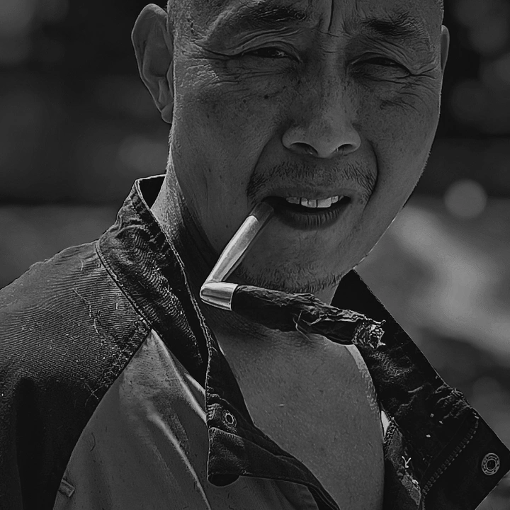 含叶子烟杆的人