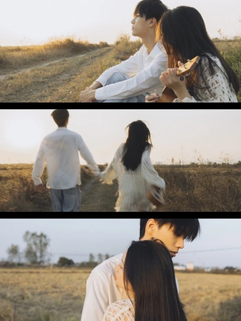 田野中一对相爱的男女的裂像