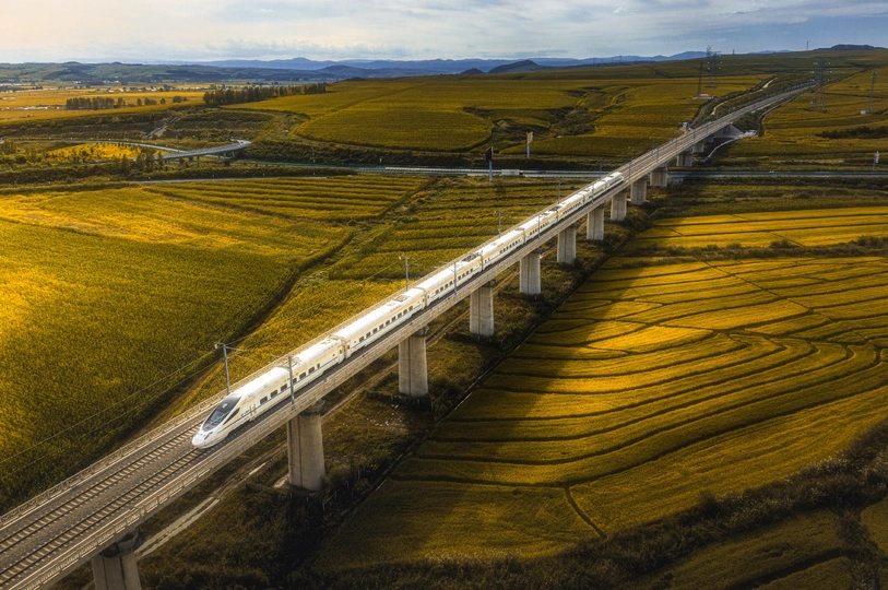 空中的风景 绿色的田野和一条公路