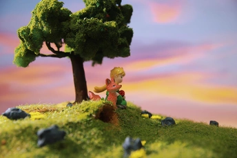 一个小树坐在山顶上