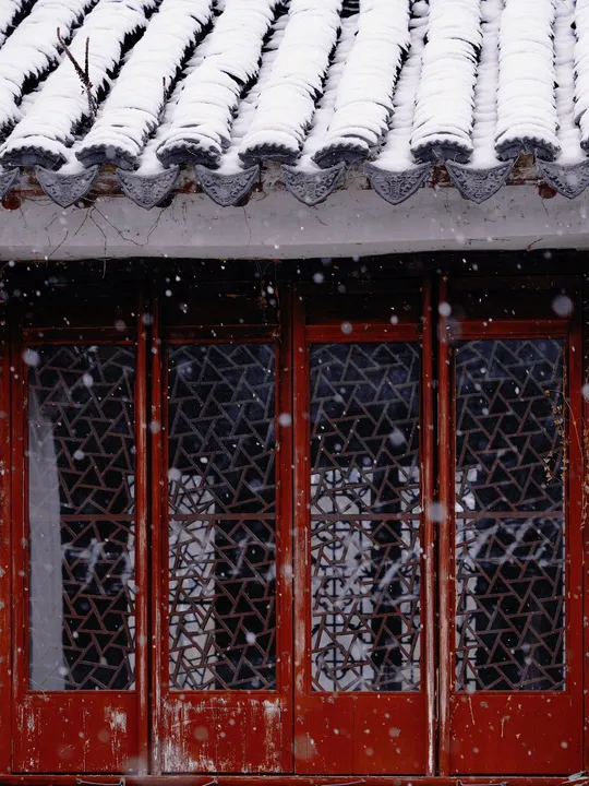 雪覆盖了一栋建筑的屋顶和窗户