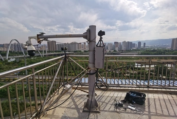 房顶上的一个摄像头 俯瞰城市
