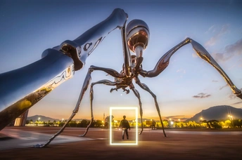 在拉斯维加斯 有一个巨大的蜘蛛雕塑被点亮了。