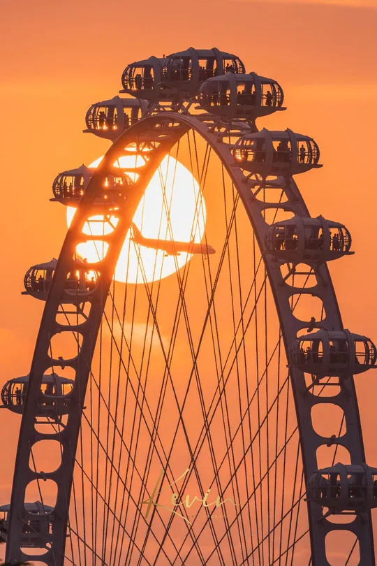 落日背景下的一个大型法拉利轮