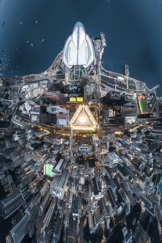 太空中的未来城市夜景图片