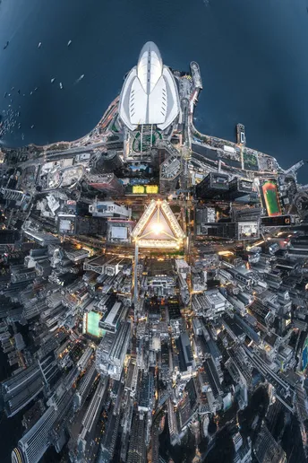 太空中的未来城市夜景图片