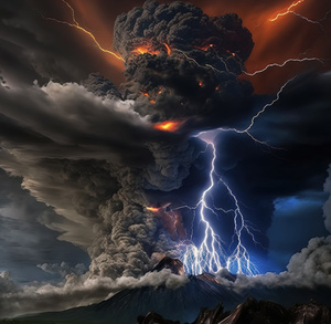 火山喷发 天空中有闪电
