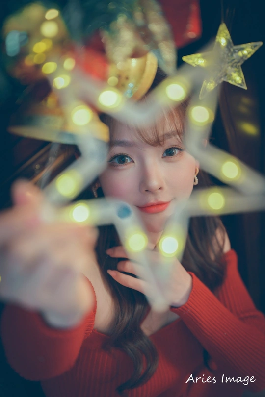 圣诞节女人肖像 圣诞灯和星星