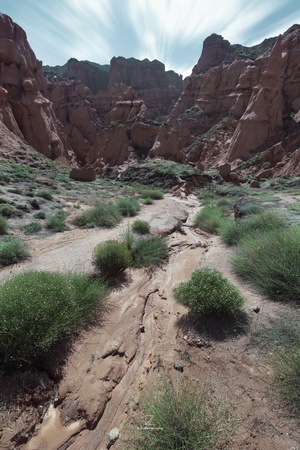 沙漠中的山脉背景 前景为岩石。