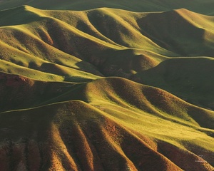 智利的阿塔卡马沙漠中的绿色山丘和山脉景观