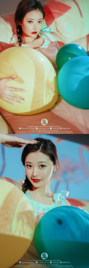 背景有气球的女士海报