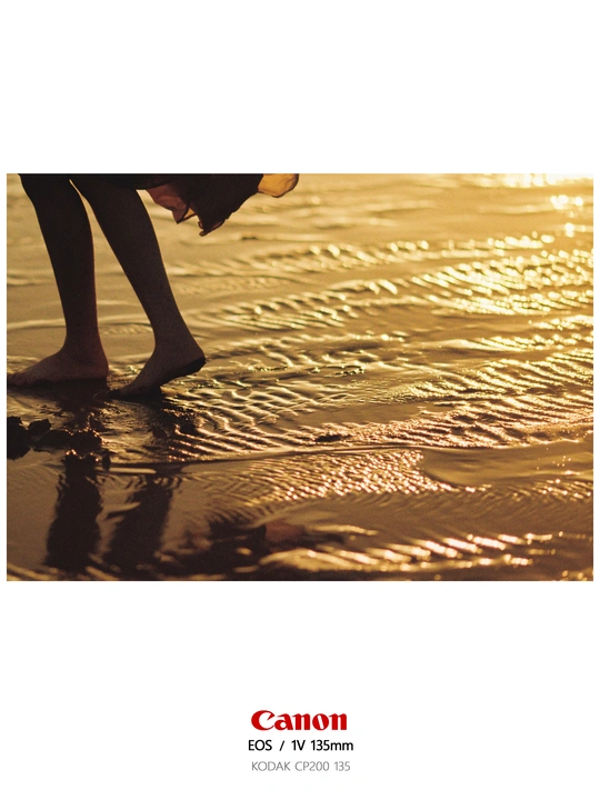 日落时在海滩上行走的人 脚浸在水和沙子里