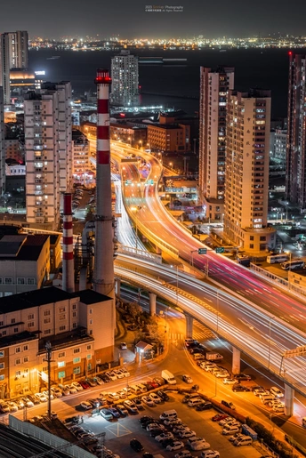 夜晚的城市 交通繁忙 高楼林立