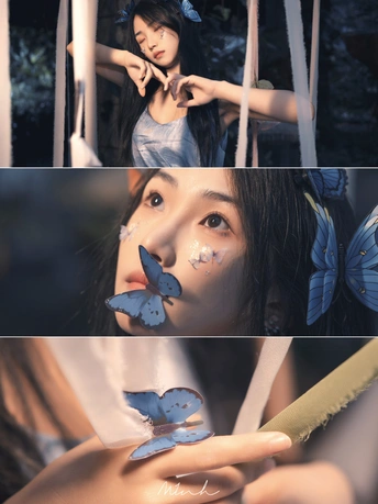 一位脸上有一只蝴蝶的女士