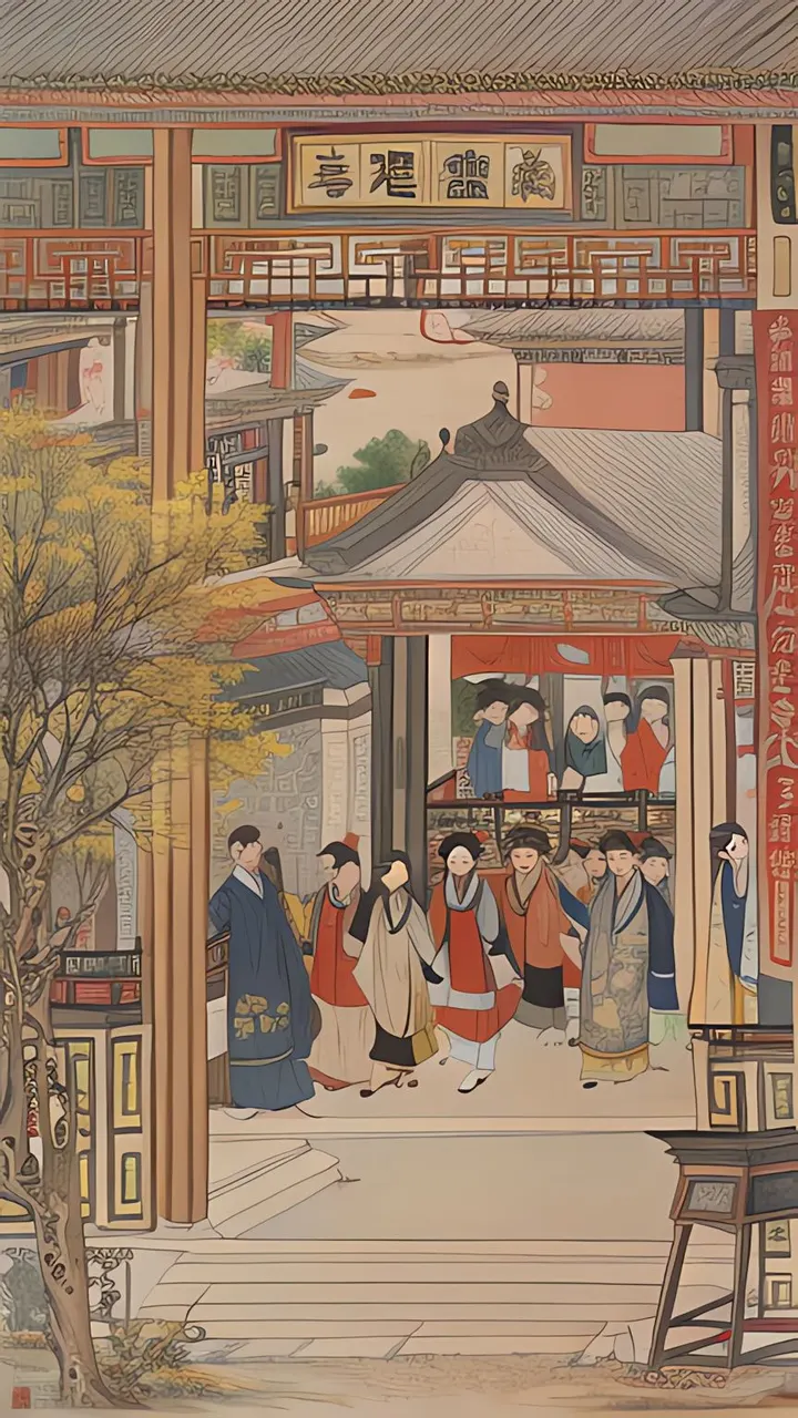 仿古画：过新年，送祝福