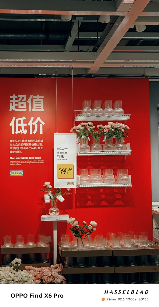 一面挂满花的红色墙壁