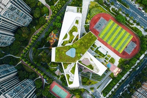城市公园和城市中的建筑的空中视角