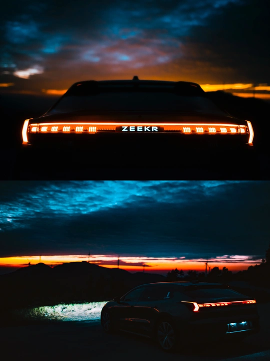 夜晚的一辆车 背景是落日