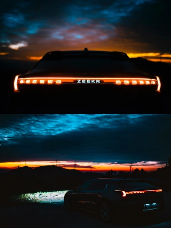 夜晚的一辆车 背景是落日