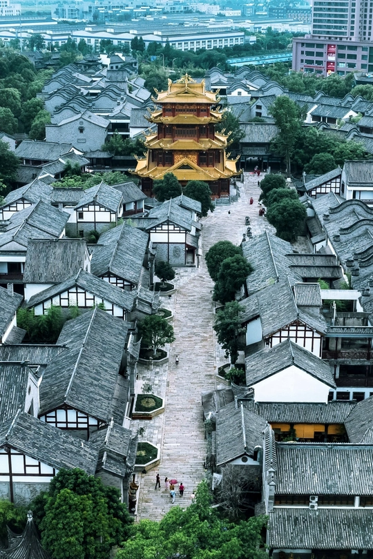 空中俯瞰中国村庄和建筑