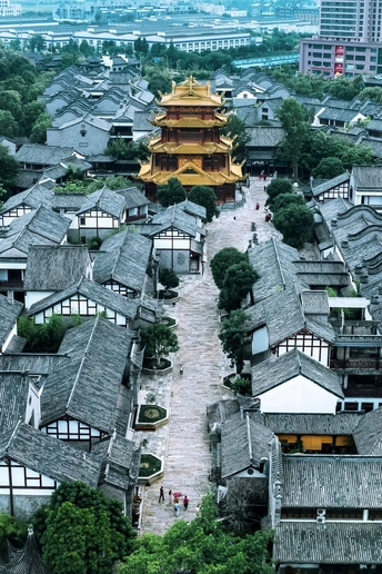 空中俯瞰中国村庄和建筑